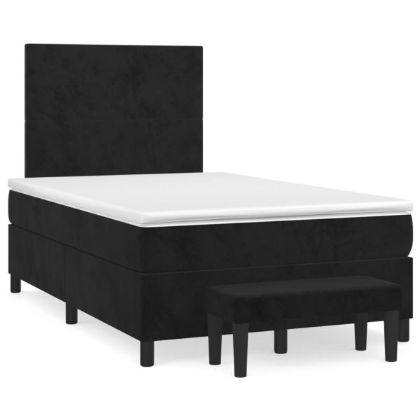 Pat box spring cu saltea, negru, 120×200 cm, catifea