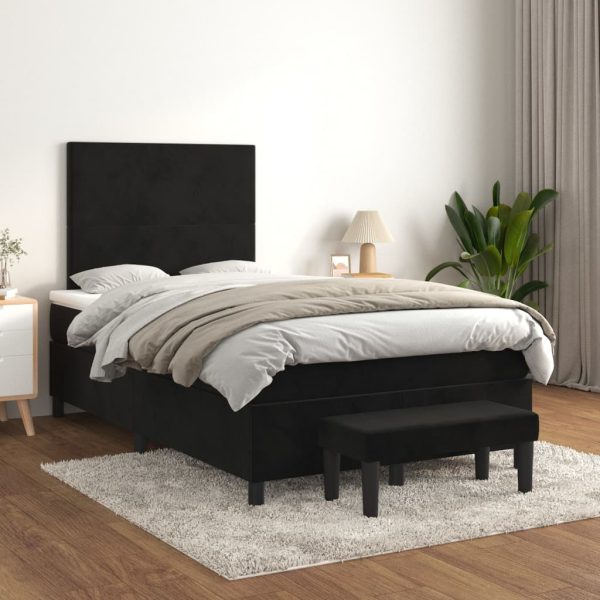 Pat box spring cu saltea, negru, 120×200 cm, catifea
