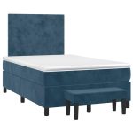 Pat box spring cu saltea, albastru închis, 120×200 cm, catifea