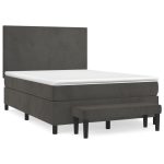 Pat box spring cu saltea, gri închis, 140×190 cm, catifea