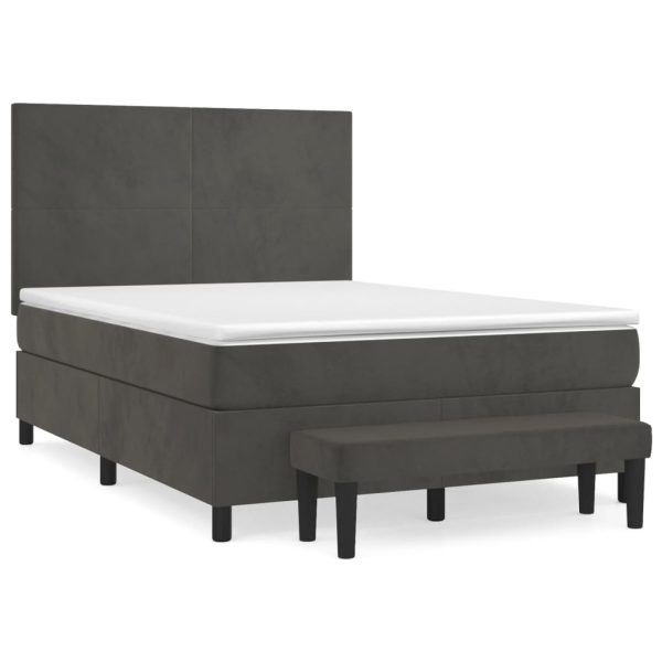 Pat box spring cu saltea, gri închis, 140×190 cm, catifea