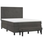 Pat box spring cu saltea, gri închis, 140×190 cm, catifea