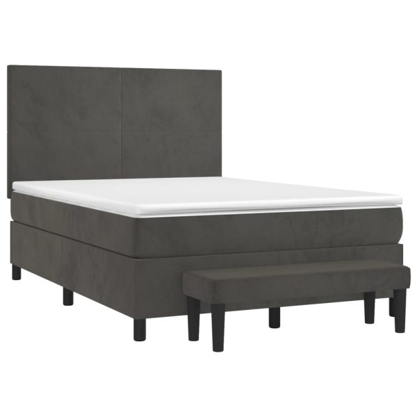 Pat box spring cu saltea, gri închis, 140×190 cm, catifea