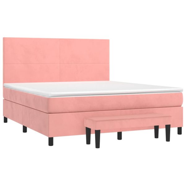 Pat box spring cu saltea, roz, 160×200 cm, catifea
