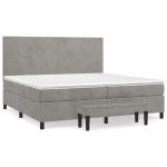 Pat box spring cu saltea, gri deschis, 200×200 cm, catifea