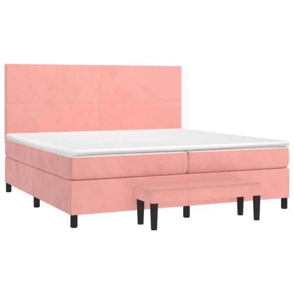 Pat box spring cu saltea, roz, 200×200 cm, catifea