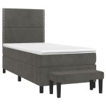 Pat box spring cu saltea, gri închis, 90×200 cm, catifea
