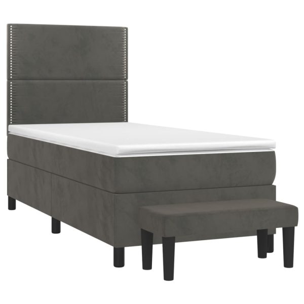 Pat box spring cu saltea, gri închis, 90×200 cm, catifea