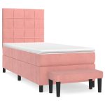 Pat box spring cu saltea, roz, 90×200 cm, catifea