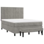 Pat box spring cu saltea, gri deschis, 140×190 cm, catifea