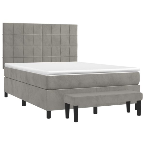Pat box spring cu saltea, gri deschis, 140×190 cm, catifea