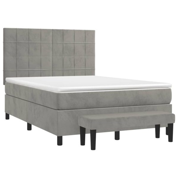 Pat box spring cu saltea, gri deschis, 140×200 cm, catifea