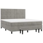 Pat box spring cu saltea, gri deschis, 160×200 cm, catifea