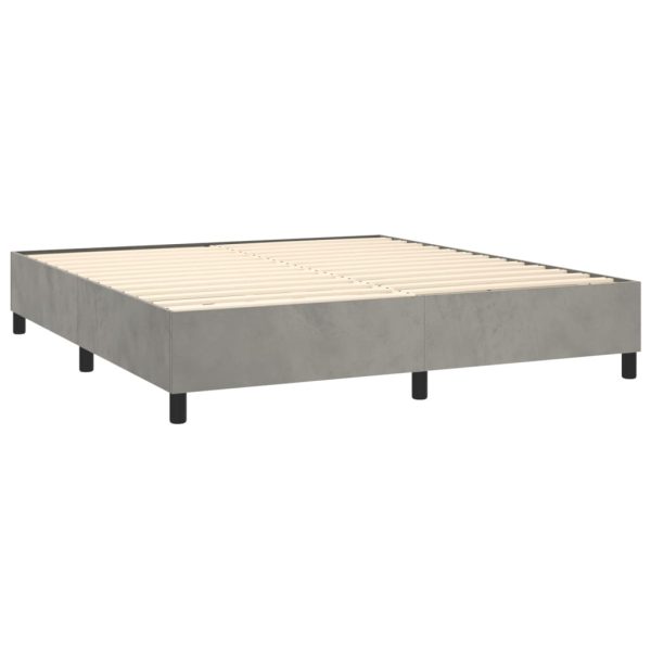 Pat box spring cu saltea, gri deschis, 160×200 cm, catifea