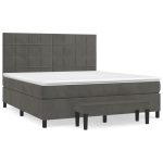 Pat box spring cu saltea, gri închis, 180×200 cm, catifea