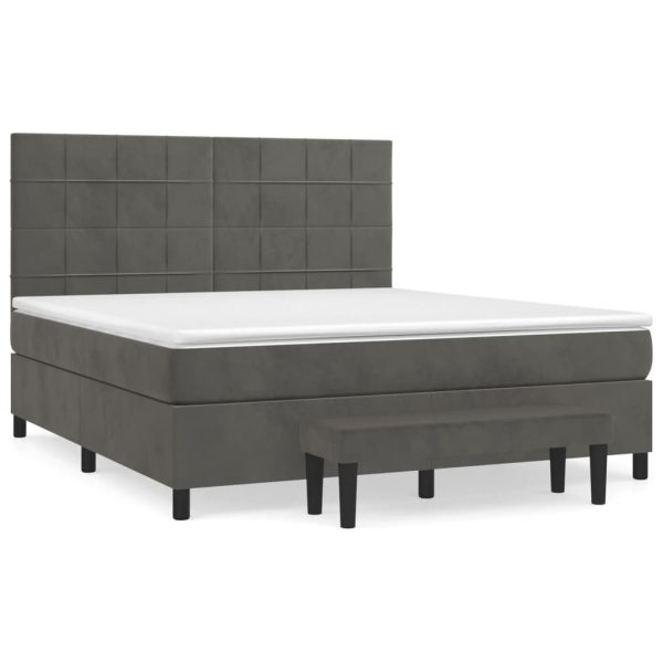 Pat box spring cu saltea, gri închis, 180×200 cm, catifea