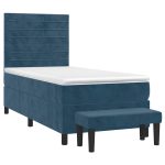 Pat box spring cu saltea, albastru închis, 90×190 cm, catifea