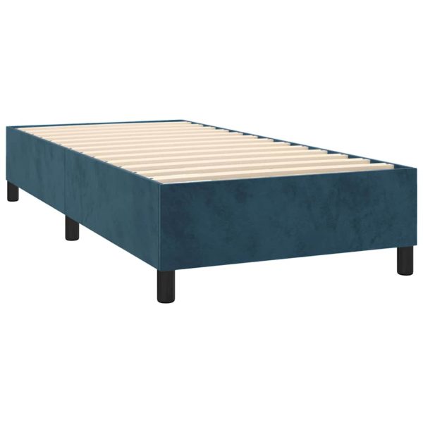 Pat box spring cu saltea, albastru închis, 90×190 cm, catifea