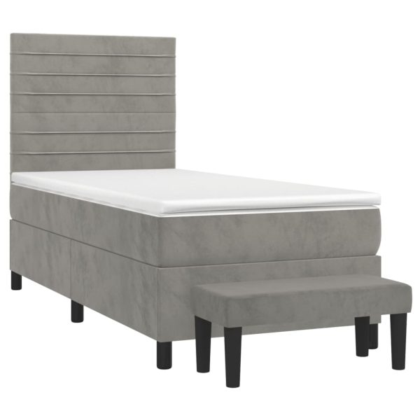 Pat box spring cu saltea, gri deschis, 100×200 cm, catifea