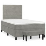 Pat continental cu saltea, gri deschis, 120×200 cm, catifea