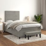 Pat continental cu saltea, gri deschis, 120×200 cm, catifea