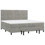 Pat box spring cu saltea, gri deschis, 200×200 cm, catifea