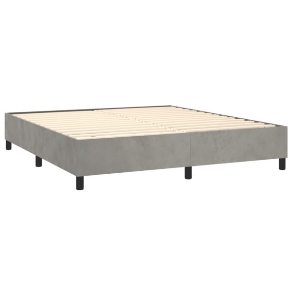 Pat box spring cu saltea, gri deschis, 200×200 cm, catifea
