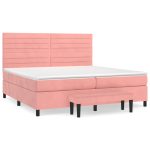 Pat box spring cu saltea, roz, 200×200 cm, catifea