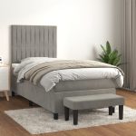 Pat box spring cu saltea, gri deschis, 90×190 cm, catifea