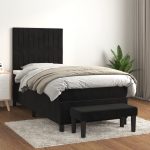 Pat box spring cu saltea, negru, 90×190 cm, catifea