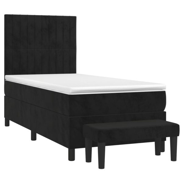 Pat box spring cu saltea, negru, 100×200 cm, catifea