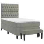 Pat continental cu saltea, gri deschis, 80×200 cm, catifea