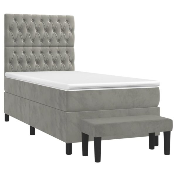 Pat continental cu saltea, gri deschis, 80×200 cm, catifea