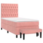 Pat box spring cu saltea, roz, 100×200 cm, catifea
