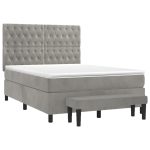 Pat box spring cu saltea, gri deschis, 140×190 cm, catifea