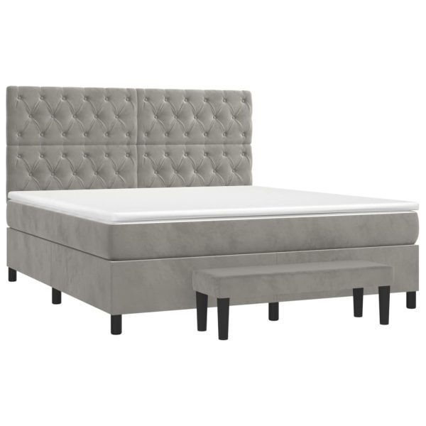 Pat box spring cu saltea, gri deschis, 160×200 cm, catifea