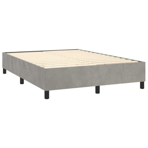 Pat box spring cu saltea, gri deschis, 160×200 cm, catifea