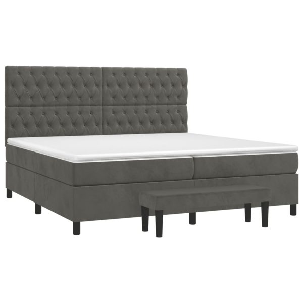 Pat box spring cu saltea, gri închis, 200×200 cm, catifea