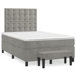 Pat continental cu saltea, gri deschis, 120×200 cm, catifea