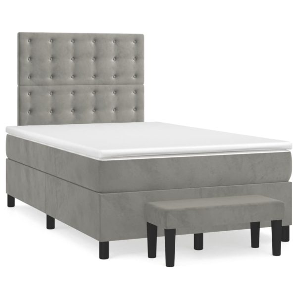Pat continental cu saltea, gri deschis, 120×200 cm, catifea
