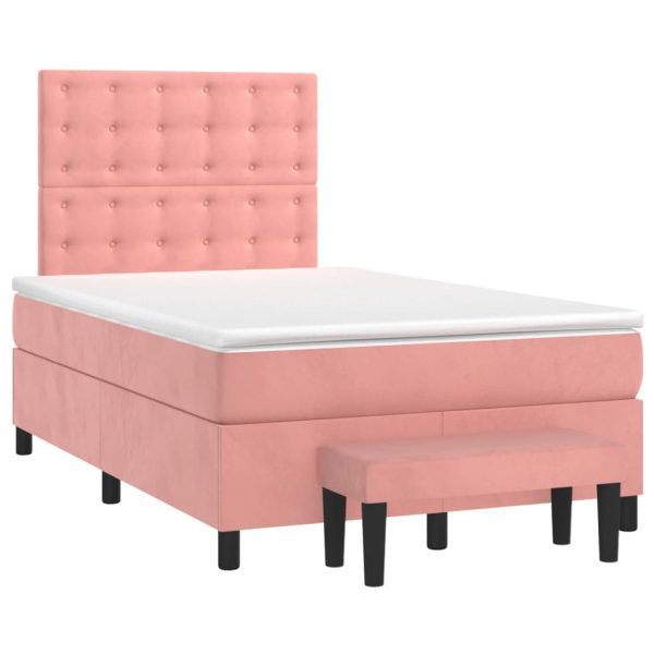 Pat box spring cu saltea, roz, 120×200 cm, catifea