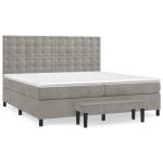 Pat box spring cu saltea, gri deschis, 200×200 cm, catifea