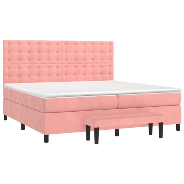 Pat box spring cu saltea, roz, 200×200 cm, catifea