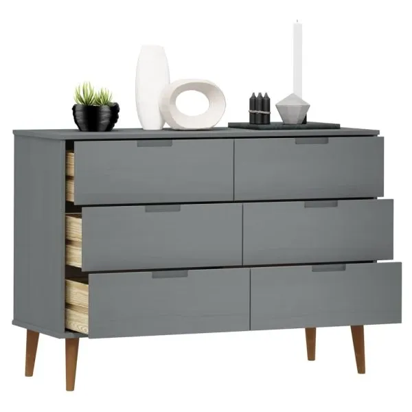 Dulap cu sertare „MOLDE”, gri, 113x40x80 cm, lemn masiv de pin