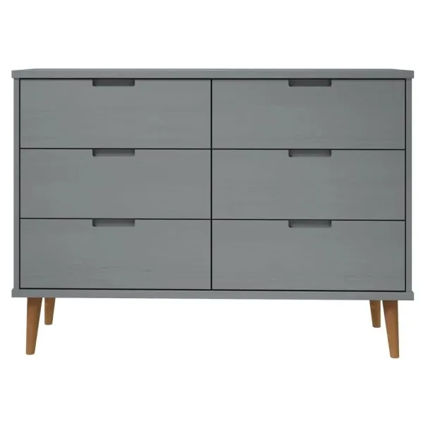 Dulap cu sertare „MOLDE”, gri, 113x40x80 cm, lemn masiv de pin