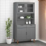 Rafturi superioare dulap înalt, gri, 90x35x100 cm, lemn de pin