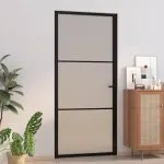 Ușă de interior, 93×201,5 cm, sticlă neagră mată și aluminiu
