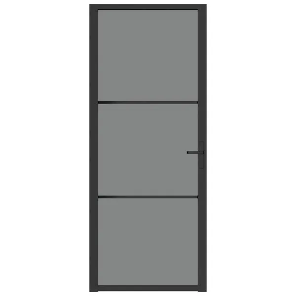 Ușă de interior, 83×201,5 cm, negru, sticlă ESG și aluminiu