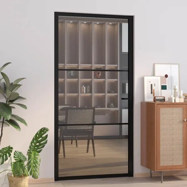 Ușă de interior, 102,5×201,5 cm, Negru, sticlă ESG și aluminiu