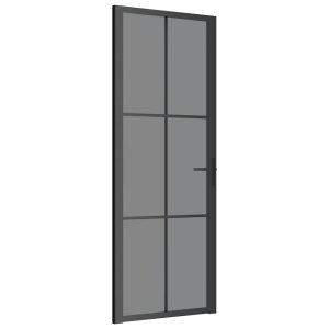 Ușă de interior, 76×201,5 cm, negru, sticlă ESG și aluminiu